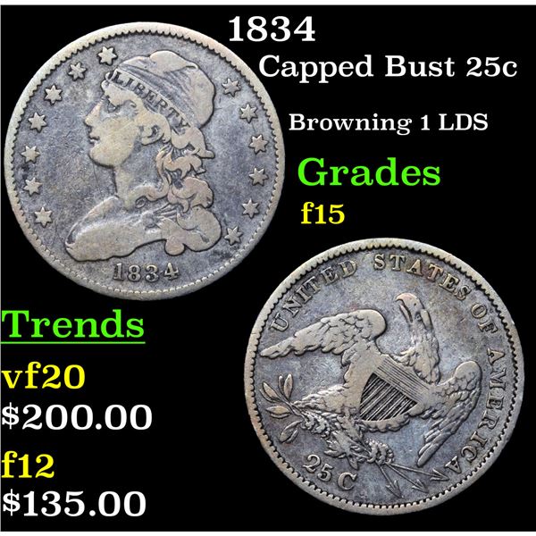 1834 Capped Bust Quarter 25c Grades f+