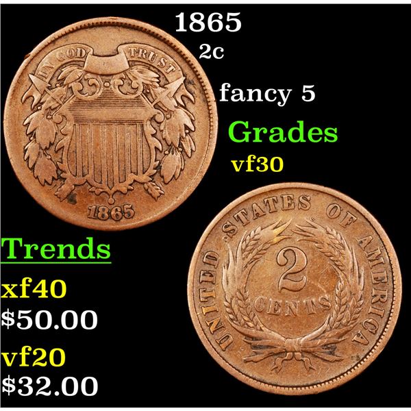 1865 Two Cent Piece 2c Grades vf++