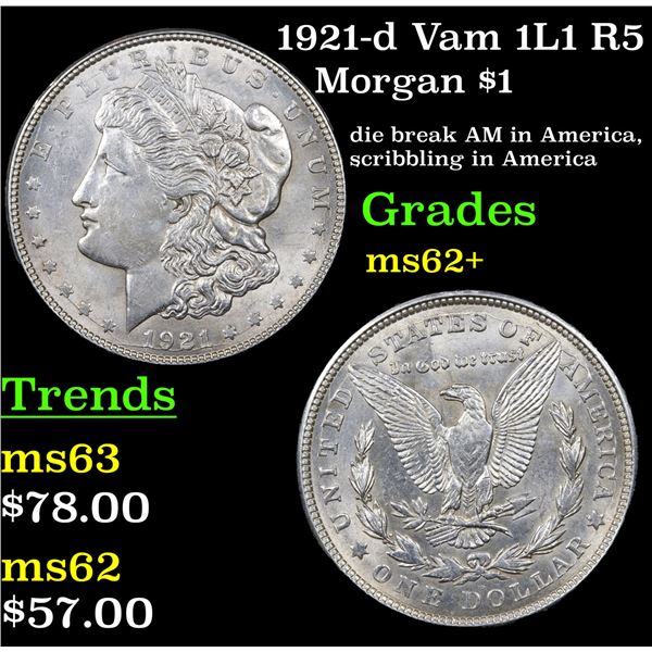 1921-d Vam 1L1 R5 Morgan Dollar $1 Grades Select Unc