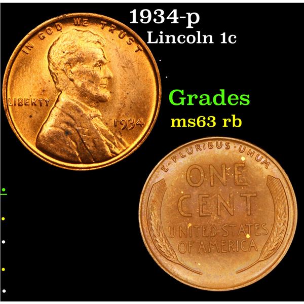 1934-p Lincoln Cent 1c Grades Select Unc RB