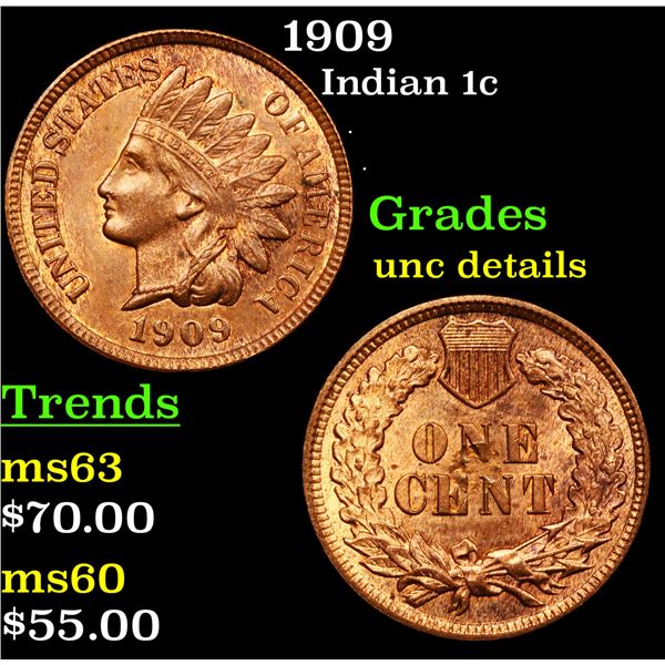 1909 Indian Cent 1c Grades Unc Details