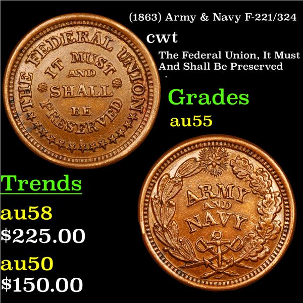 (1863) Army & Navy F-221/324 Civil War Token 1c Grades Choice AU