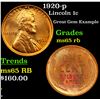 Image 1 : 1920-p Lincoln Cent 1c Grades GEM Unc RB