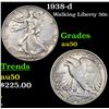 Image 1 : 1938-d Walking Liberty Half Dollar 50c Grades AU, Almost Unc