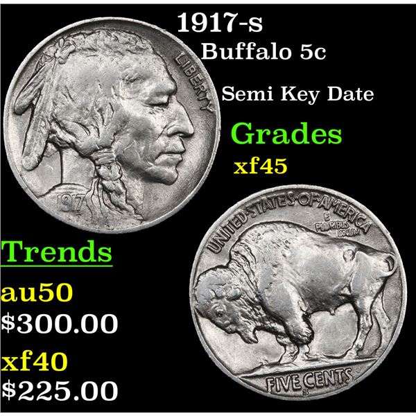 1917-s Buffalo Nickel 5c Grades xf+