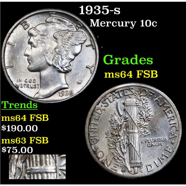 1935-s Mercury Dime 10c Grades Choice Unc FSB