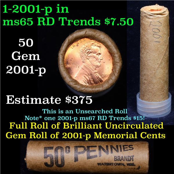 Uncirculated 1c orig shotgun roll, 2001-p  In Old Brandt wrapper