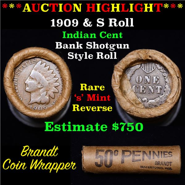 Indian cent 1c orig roll, 1909 end S other end