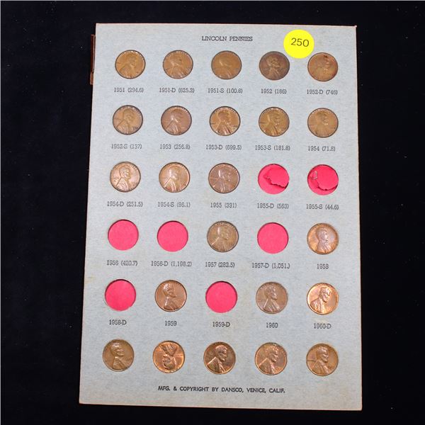 Partial Lincoln cent page 1951-1962 23 coins