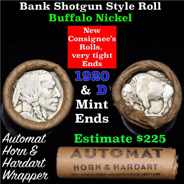 Buffalo Nickel Shotgun Roll in Old Bank Style 'Automat Horn & Hardart' Wrapper 1920 & d Mint Ends