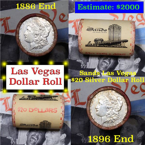 ***Auction Highlight*** Full Morgan/Peace Sands Hotel silver $1 roll $20, 1886 & 1896 end (fc)