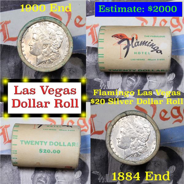 ***Auction Highlight*** Full Morgan/Peace Flamingo Hotel silver $1 roll $20, 1884 & 1900 end (fc)