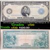 Image 1 : 1914 $5 Large Size Blue Seal Federal Reserve Note, Chicago, IL  7-G Grades vf, very fine
