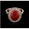 Image 2 : 14KT Rose Gold 2.80 ctw Coral and Diamond Ring