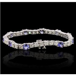 14KT White Gold 5.20 ctw Tanzanite and Diamond Bracelet