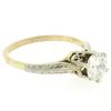 Image 7 : Etched 14k TT Gold .80 ctw European Cut Diamond Solitaire Engagement Ring