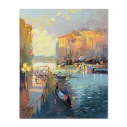 Ming Feng, "Entering the Grand Canal" Original Oil Painting on Canvas, Hand Sign