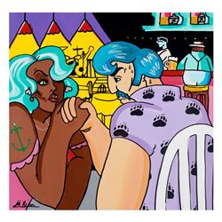 Rina Maimon, "Arm Wrestling" Original Acrylic Painting on Canvas; Hand Signed an
