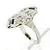 Image 5 : Art Deco 18kt White Gold Euro Cut Diamond & Sapphire Filigree Dinner Ring