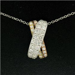 NEW 18k Tri-Color Gold X Pendant w/ 2.18 ctw F VS Pave Round Brilliant Diamonds