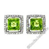 Image 1 : New 18kt White Gold 2.20 ctw Checkerboard Cut Peridot & Diamond Halo Stud Earrin