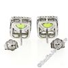Image 5 : New 18kt White Gold 2.20 ctw Checkerboard Cut Peridot & Diamond Halo Stud Earrin