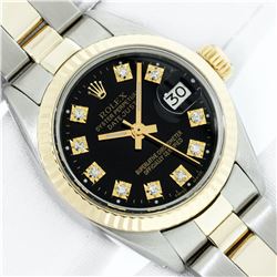 Rolex Ladies 2 Tone Black Diamond 26MM Datejust Wristwatch With Rolex Box