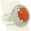 Image 5 : 14kt White Gold Oval Cabochon Red Coral Ring w/ 2.10 ctw Diamond Halo