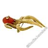 Image 4 : Vintage E.Pearl 18kt Yellow Gold Red Coral and Diamond Textured Squid Pin Brooch
