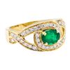 Image 1 : 1.35 ctw Oval Mixed Emerald And Round Brilliant Cut Diamond Ring - 14KT Yellow G