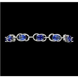 12.46 ctw Oval Mixed Blue Sapphire And Round Brilliant Cut Diamond Bracelet - 14
