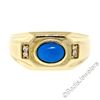 Image 1 : Men's 14kt Yellow Gold Oval Cabochon Turquoise Solitaire and Diamond Ring
