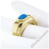 Image 4 : Men's 14kt Yellow Gold Oval Cabochon Turquoise Solitaire and Diamond Ring