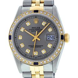 Rolex Mens 2 Tone Slate Grey Diamond & Sapphire 36MM Oyster Perpetaul Datejust