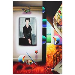 Ferjo, "Lady in Black" Original Painting on Canvas, Hand Signed with Letter of A