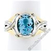 Image 4 : Estate 14kt Two Tone Gold 2.10 ctw Oval Aquamarine Grooved Cocktail Ring