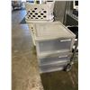 Image 2 : PLASTIC 3 DRAWER ORGANIZER, 4 LAUNDRY BASKETS, 2 WITH CLOTHES CONTENTS
