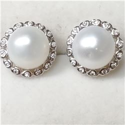 SILVER PEARL CZ EARRINGS