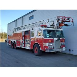 1991 PIERCE LADDER TRUCK, RED, DIESEL, AUTOMATIC, VIN#4P1CT01G8MA900605, 77,965 MILES, 4 ICBC