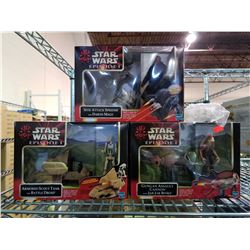 STAR WARS EPISODE I SITH ATTACK SPEEDER WITH DARTH MAUL, ARMORED SCOUT TANK WITH BATTLE DROID,