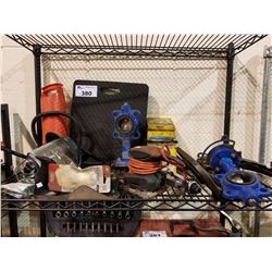 WHEEL CHOCKS, ELECTRIC SANDER, C-CLAMPS, COLEMAN PROPANE LANTERN, FOOTPRINT HAND PLANER, FLOW