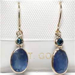 14K  NATURAL BLUE SAPPHIRE(2.2CT) TREATED DIAMOND(0.11CT) EARRINGS