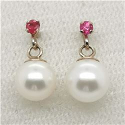 10K  RUBY(0.07CT) PEARL EARRINGS