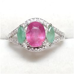 SILVER RUBY EMERALD RING