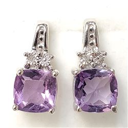 SILVER AMETHYST DIAMOND EARRINGS