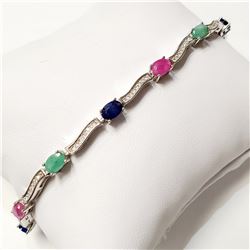 SILVER SAPPHIRE RUBY EMERALD BRACELET