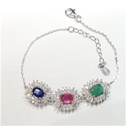 SILVER SAPPHIRE RUBY EMERALD BRACELET