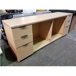 LARGE WOOD CREDENZA 84"L X 24"W X 33"H MISSING CUPBOARDS