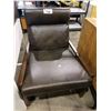 Image 1 : BROWN LEATHER RECEPTION CHAIR WITH WOODEN ARMS