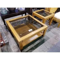 1 WOOD WITH GLASS INSERT COFFEE TABLE & 1 WOOD WITH GLASS INSERT END TABLE